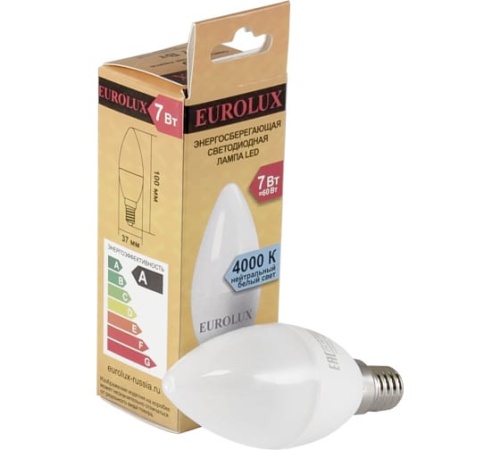 Лампа светодиодная LL-E-C37-7W-230-4K-E14 (свеча, 7Вт, нейтр., Е14) Eurolux, , Шт | код 76/2/8 | EUROLUX