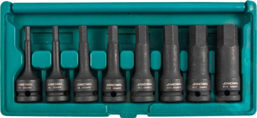 S05A408S Набор насадок торцевых ударных 1/2DR шестигранных, H5-H19, 8 предметов | код S05A408S | JONNESWAY