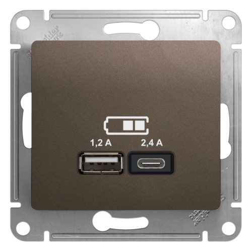 GLOSSA USB РОЗЕТКА A+С, 5В/2,4А, 2х5В/1,2 А, механизм, ШОКОЛАД | код GSL000839 | Systeme Electric