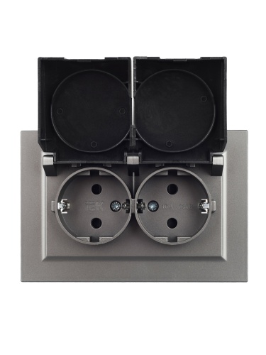 BRITE Розетка 2-местная с заземлением с защитными шторками и крышкой 16А в сборе IP44 РСбш12-3-44-БрС сталь | код BR-R26-16-44-K46-F | IEK фото 10