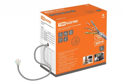 Кабель витая пара U/UTP Cat 5e 4х2х24AWG (305м) solid. ПВХ. серый ТРТС | код SQ0107-0101 | РЭМЗ ТМ