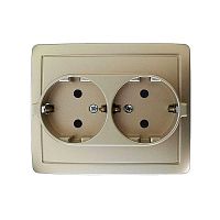 Розетка двойная с заземлением Schuko 2x2Р+Е 16A 250В моноблок цвета шампань S15 | код 1590456-034 | Simon