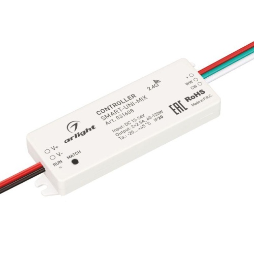 Контроллер SMART-UNI-MIX (12-24В 2х2.5А 2.4G) (IP20 пластик) Arlight 031608 Контроллер SMART-UNI-MIX (12-24В 2х2.5А 2.4G) (IP20 пластик) Arlight 031608
