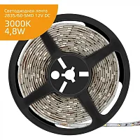 Лента светодиодная LED 2835/60-SMD 4,8 Вт/м 150 Лм/м 3000К теплый белый IP66 12 В DC 8 мм (катушка 5 м ZIP bag) Elementary | код 356000105 | GAUSS
