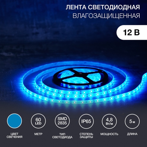 LED лента силикон, 8 мм, IP65, SMD 2835, 60 LED/m, 12 V, цвет свечения синий | код 141-353 | LAMPER