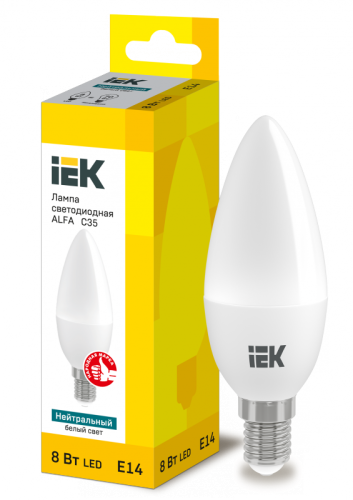 Лампа LED ALFA C35 свеча 8Вт 230В 4000К E14 (6шт) IEK | код LLA-C35-8-230-40-E14-6 | IEK