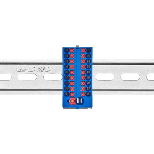 Блок распределительный с вертикал. адаптером на рейки шир. 15/35мм зажим push-in 1 ввод 6кв.мм 18 точек подключения 2.5кв.мм син. DKC DTP1-118-104SPUB-V Блок распределительный с вертикал. адаптером на рейки шир. 15/35мм зажим push-in 1 ввод 6кв.мм 18 точек подключения 2.5кв.мм син. DKC DTP1-118-104SPUB-V