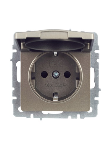 BRITE Розетка 1-местная с заземлением с защитными шторками и крышкой 16А IP44 РСбш10-3-44-БрШ шампань | код BR-R16-16-44-K37 | IEK фото 8