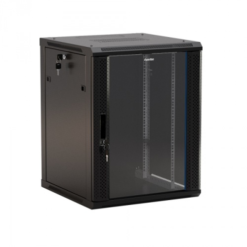 Шкаф настенный 19-дюймовый -19 22U 1086x600х600мм стеклянная дверь с перфорацией по бокам ручка с замком цвет черный (RAL 9004) (разобранный), Hyperline TWB-2266-GP-RAL9004 | код 392643 | Hyperline