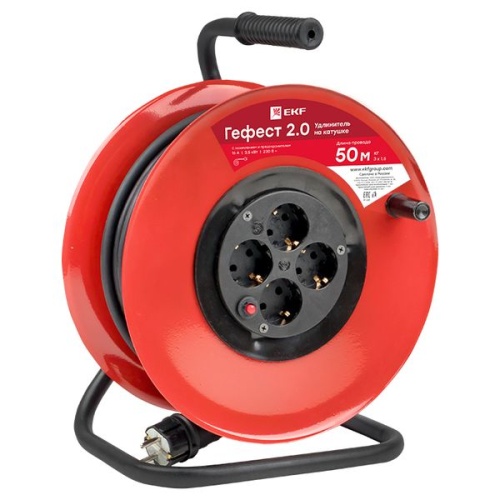 Удлинитель на катушке "Гефест 2,0" 4 гнезда 50м с заземлением и предохранителем КГ 3*1,5 16А/3,5кВт PROxima | код UKG02-16-R315-4-50 | EKF фото 2