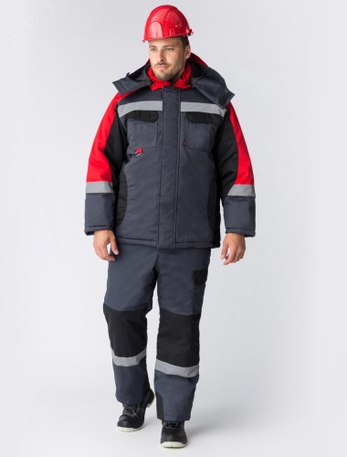 Костюм зимний Фаворит-Мега (ткань Протек,240) полукомбинезон, черный красный серый, 64-66 182-188 | код 87472322 | Факел
