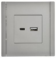 FORTE&PIANO Розетка USB A+C 18Вт FP551 сталь IEK | код FP-U22-018-K46 | IEK