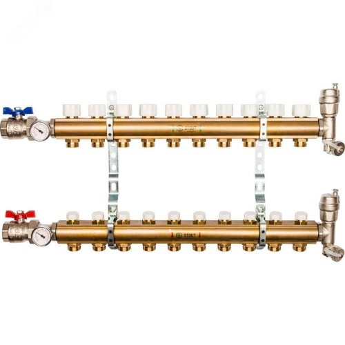 Коллектор распределительный из латуни без расходомеров 10 вых. | код SMB 0468 000010 | STOUT Коллектор распределительный из латуни без расходомеров 10 вых. | код SMB 0468 000010 | STOUT