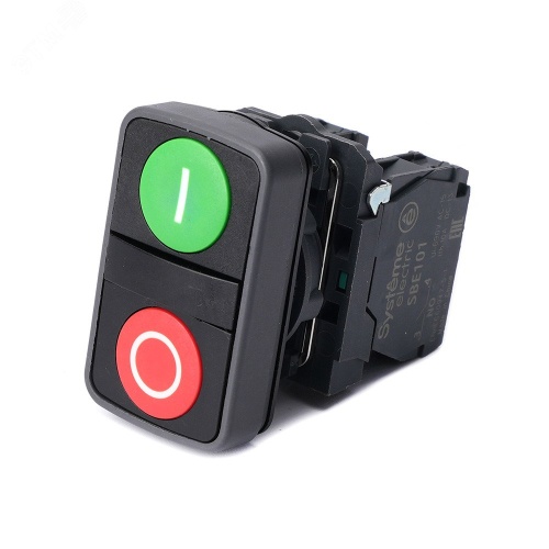 Кнопка двойн SB5 в сборе модуль 22мм зел I+красн O пластик 1НО+1НЗ | код SB5AA73415 | Systeme Electric