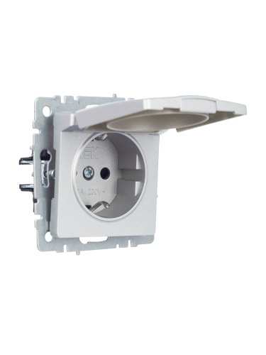 BRITE Розетка 1-местная с заземлением с защитными шторками и крышкой 16А IP20 РСбш10-3-БрА алюминий | код BR-R16-16-K47 | IEK фото 4