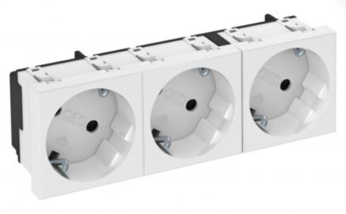 Розетка STD-D3S RW3, 3х2P+E нем.ст., 16А, 250V ~, 33°, пруж. зажимы, защ. шторки, белый, поликарбонат | код 6120123 | OBO Bettermann
