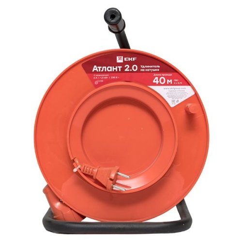 Удлинитель на катушке "Атлант 2,0" 1 гнездо 40м без заземления ПВС 2*0,75 6А/1,3кВт PROxima | код UKA02-06-275-1-40 | EKF фото 3