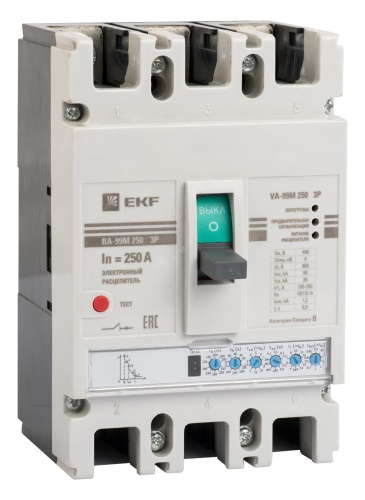 Выключатель автоматический ВА-99М 250/250А 3P 50кАс эл. расцепителем, доп. контактом, расширителями выводов F | код mccb99-250-250me-ax-ocp | EKF