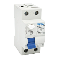 УЗО ADB1L-63 2P 16A 30mA тип AC 6kA (ANDELI) | код ADL03-021 | ANDELI
