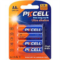 Щелочной/алкалиновый элемент питания PKCELL LR6-4B тип - AA 4 шт в блистере | код LR6-4B | PKCELL