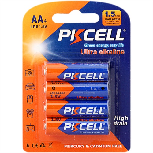 Щелочной/алкалиновый элемент питания PKCELL LR6-4B тип - AA 4 шт в блистере | код LR6-4B | PKCELL