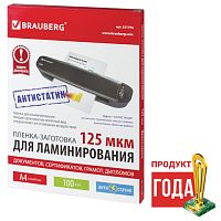 Пленки-заготовки для ламинирования АНТИСТАТИК, А4, КОМПЛЕКТ 100 шт., 125 мкм, BRAUBERG | код 531794 | BRAUBERG