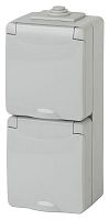 Розетка 2-м ОП Эра Эксперт 11-2607-03 16А IP65 верт. 250В 2х2P+E сер. | Код. Б0036002 | ЭРА
