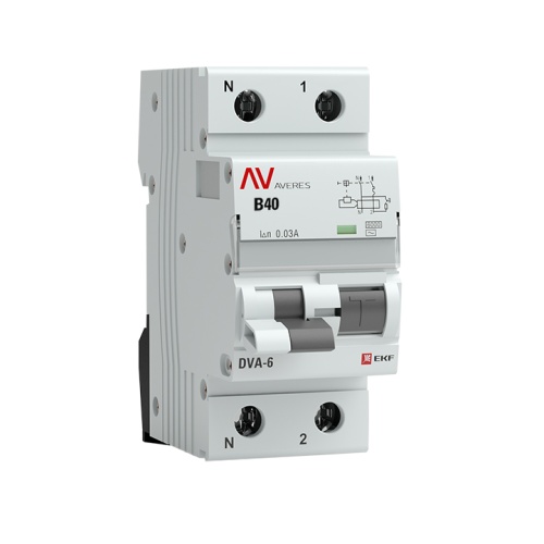 Дифференциальный автомат DVA-6 1P+N 40А (B) 30мА (AC) 6кА AVERES | код rcbo6-1pn-40B-30-ac-av | EKF