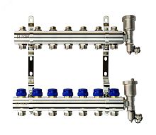 Коллекторная группа FHF-7R set 7 контуров 1' х 3/4' c воздухоотводчиками и кронштейнами | код 088U0707R | Ридан
