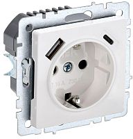 Розетка BRITE РЮш11-1-БрБ 16А с USB A+C 18Вт с заземл. защ. шторки бел. | код. BR-R14-16-U22-018-K01 | IEK