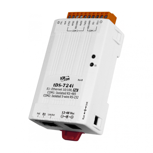 tDS-724i CR Tiny Device Server with PoE and 1 Isolated RS-232 and 1 Isolated RS-485 Ports (RoHS) | код 00-06123610 | ICP DAS
