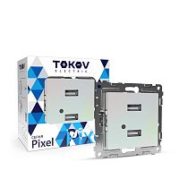 Розетка 2-м USB СП Pixel тип A+A 5В 1х2.1А 2х1.05А механизм перламутр. | код TKE-PX-2USB-C04 | TOKOV ELECTRIC