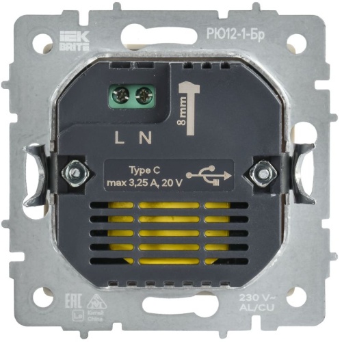 Розетка СП BRITE РЮ12-1-БрГ USB C 65Вт высокоскор. заряд. графит IEK BR-U13-065-K53 фото 5