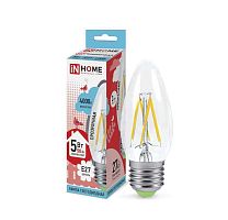 Лампа светодиодная LED-СВЕЧА-deco 5Вт свеча прозрачная 4000К нейтр. бел. E27 450лм 230В | код 4690612007595 | IN HOME