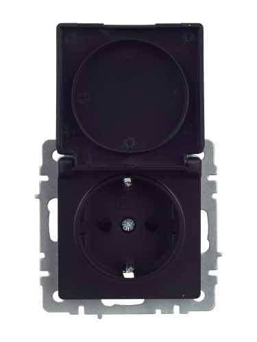 BRITE Розетка 1-местная с заземлением с защитными шторками и крышкой 16А IP44 РСбш10-3-44-БрЧ черный | код BR-R16-16-44-K02 | IEK фото 4