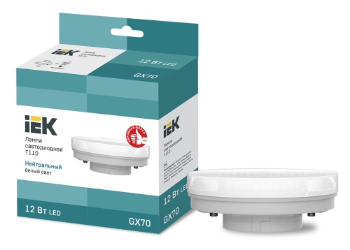 Лампа светодиодная T110 таблетка 12Вт 230В 4000К GX70 | код LLE-T110-12-230-40-GX70 | IEK