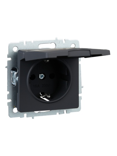BRITE Розетка 1-местная с заземлением с защитными шторками и крышкой 16А IP20 РСбш10-3-БрГ графит | код BR-R16-16-K53 | IEK фото 7