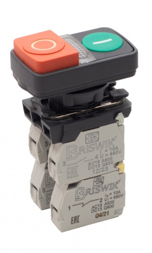 Выключатель Briswik КМЕ 9621м -Л 24В зел-красн IP65 УХЛ3 10А 2но+1нз | код aB-GC-5Ai-3632 | Briswik