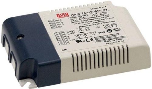 Источник питания AC-DC, 24.5Вт, вход 90…295В AC, 47…63Гц/125…417В DC, ККМ, выход 49…70В/350мА, изоляция 3750В AC, в кожухе 110х75х22мм, -20…+90С (корпус), димминг 0...10 В/ШИМ | код IDLC-25-350 | MeanWell