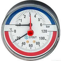 Термоманометр 1/2' х 80 мм 0-10 бар 0-120 град. с автоматическим запорным клапаном (10025525) | код RG008N1N9IPQCU | WATTS Industries