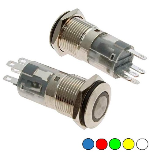 Кнопка антивандальная с подсветкой RUICHI LAS2-GQF-11E/R on-(on), М16, IP65, никелированная латунь | код 77970 | Ruichi