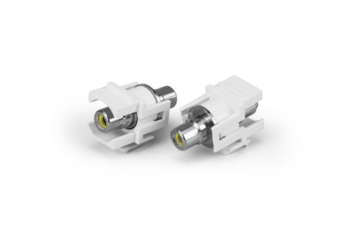 Вставка формата Keystone Jack с проходным адаптером RCA (желтый) D type ROHS белая, Hyperline KJ1-RCA/YL-D-WH | код 246974 | Hyperline