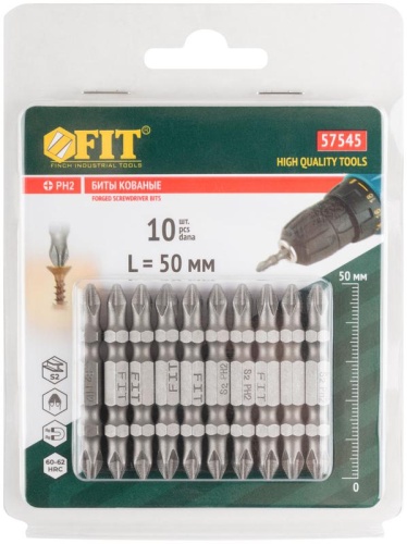 Биты кованые, сталь S2, двусторонние 50 мм PH2/РН2, Профи 10 шт., блистер | код 57545 | FIT фото 3 Биты кованые, сталь S2, двусторонние 50 мм PH2/РН2, Профи 10 шт., блистер | код 57545 | FIT фото 3