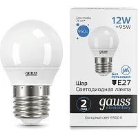 Лампа светодиодная LED 12 Вт 950 лм 6500К AC180-240В E27 шар P45 холодная Elementary | код 53232 | GAUSS