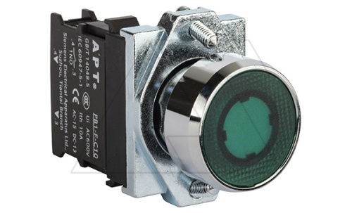 Кнопка плоская PB1S, зеленая, без фиксации, с подсветкой без LED, 1NO, 6A 230VAC/24VDC, 22mm, IP65 | код PB1S-10D/G00 | АРТ