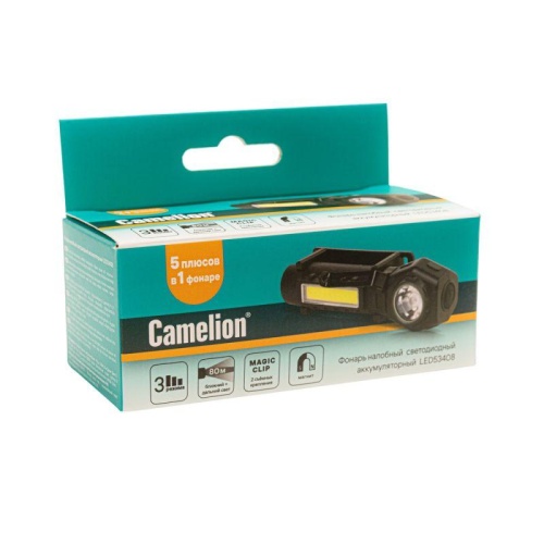 Фонарь налобный LED53408 аккум. 3.7В XPE+COB 3Вт 3 реж. магнит Type-C бокс черн. Camelion 15759 фото 4