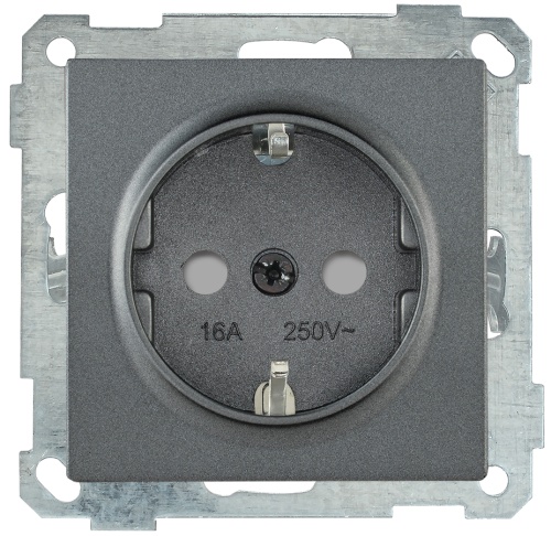 Розетка РС14-1-0-Б с заземляющим контактом с защитной шторкой 16А BOLERO антрацит | код ERB14-K95-16 | IEK