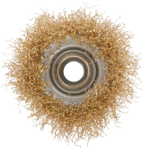 Кордщетка чашечная, гайка М14, стальная латунированная волнистая проволока 75 мм | код 39037 | КУРС фото 2