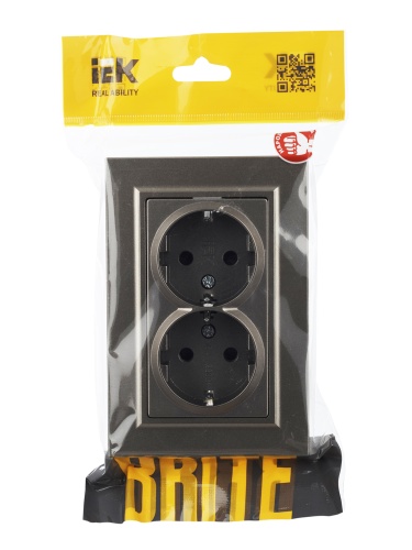 BRITE Розетка 2-местная с заземлением с защитными шторками 16А в сборе РСш12-3-БрШ шампань | код BR-R24-16-K37-F | IEK фото 4