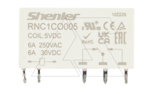 Реле, 1CO, 6A, 5VDC, для печатных плат и цоколей SNB05/SNC05, IP60 | код RNC1CO005 | Shenler